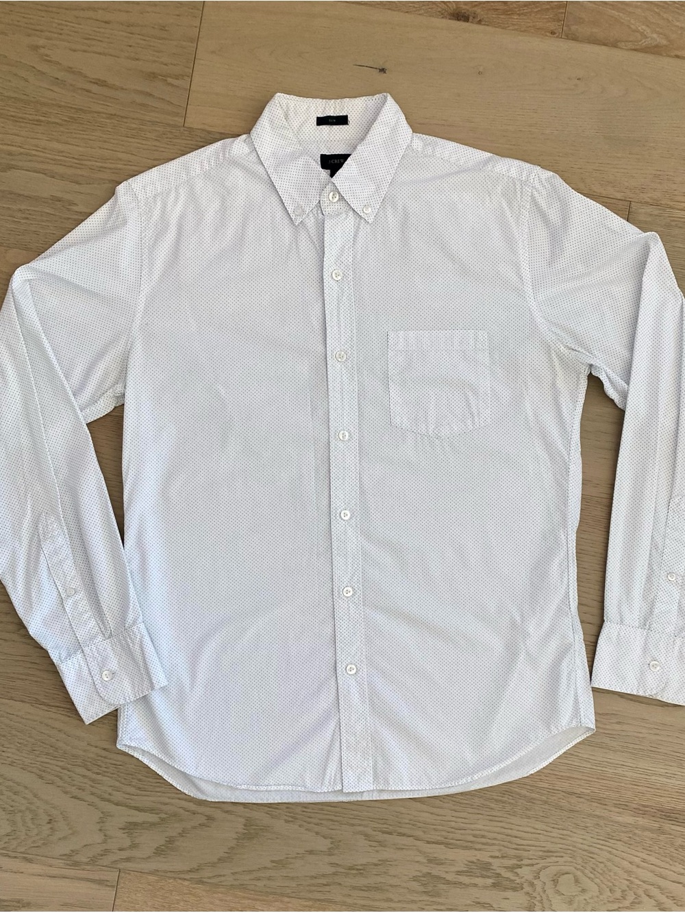 J.Crew Men's Slim Fit Button Down Shirt Micro Navy Polka Dot White, size M